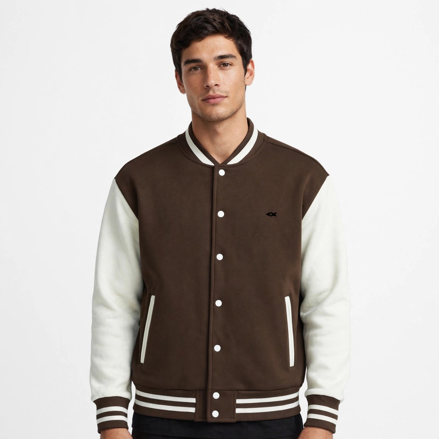 Two-Tone Fleeced Varsity Jacket
