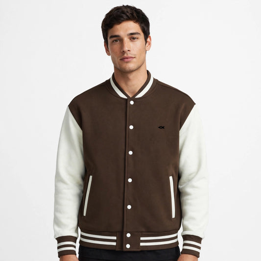 Two-Tone Fleeced Varsity Jacket