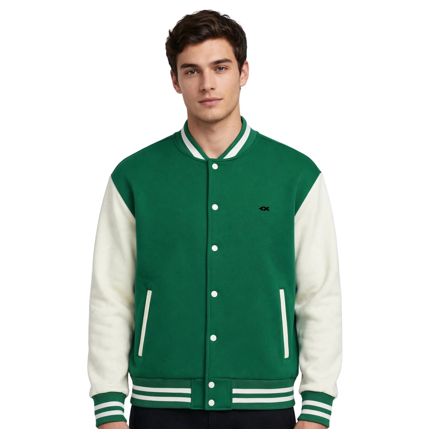 Two-Tone Fleeced Varsity Jacket