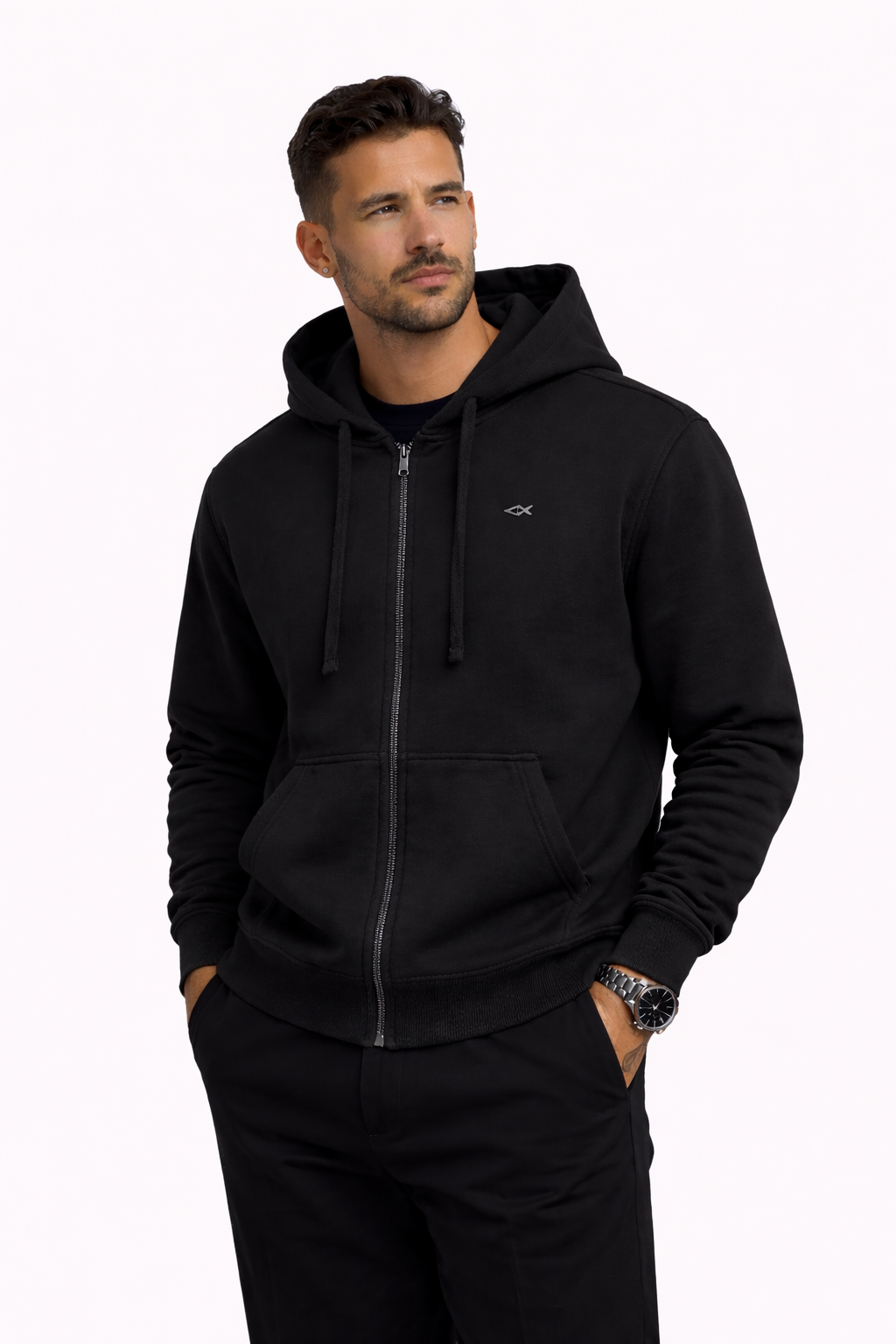 Drop-Shoulder Zip Up Hoodie
