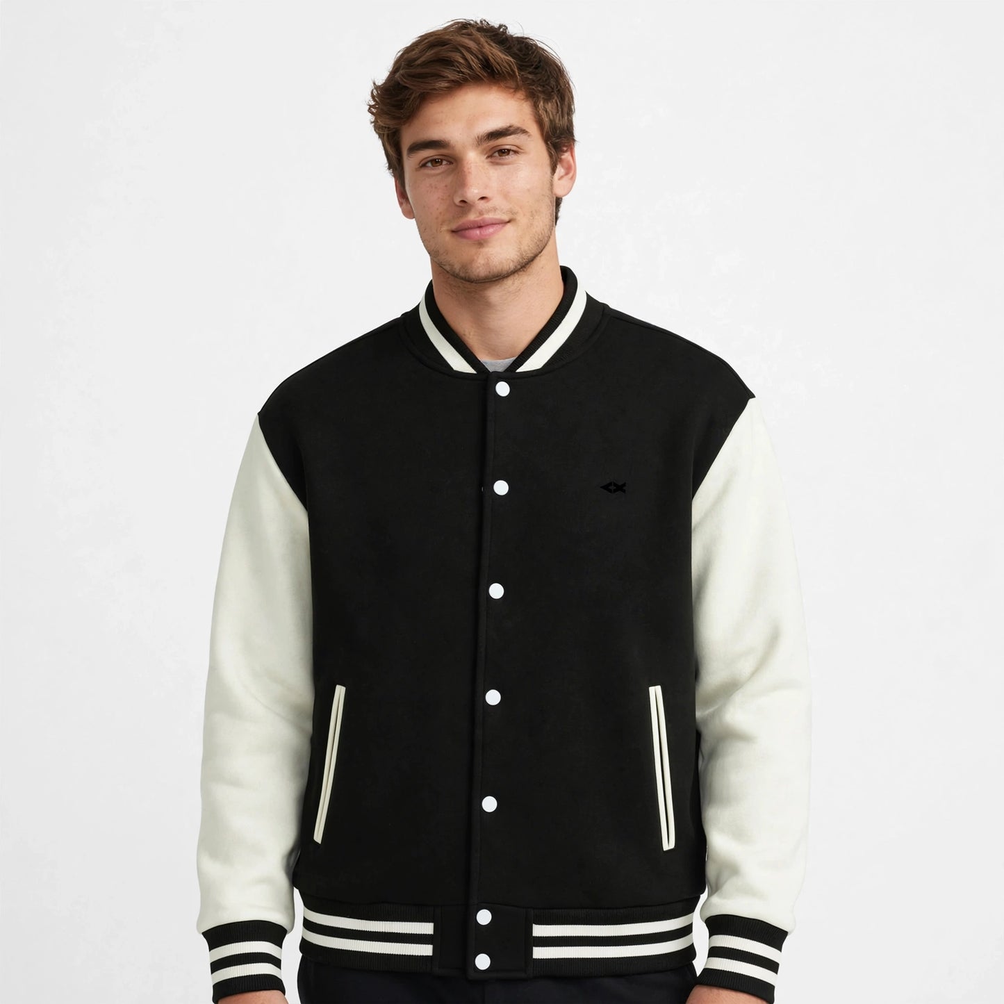 Two-Tone Fleeced Varsity Jacket