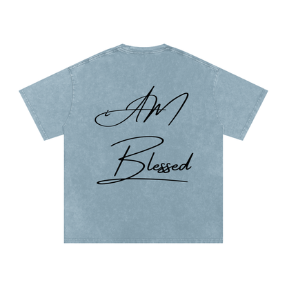 "iAM Blessed" Snow Washed Oversized Cotton T-Shirt
