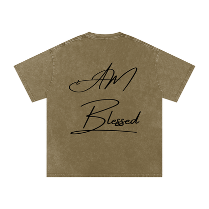 "iAM Blessed" Snow Washed Oversized Cotton T-Shirt