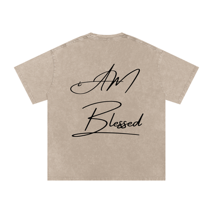 "iAM Blessed" Snow Washed Oversized Cotton T-Shirt