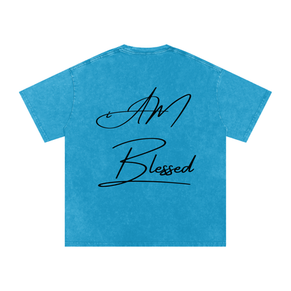 "iAM Blessed" Snow Washed Oversized Cotton T-Shirt