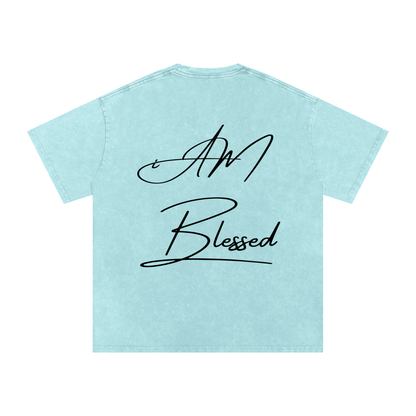 "iAM Blessed" Snow Washed Oversized Cotton T-Shirt