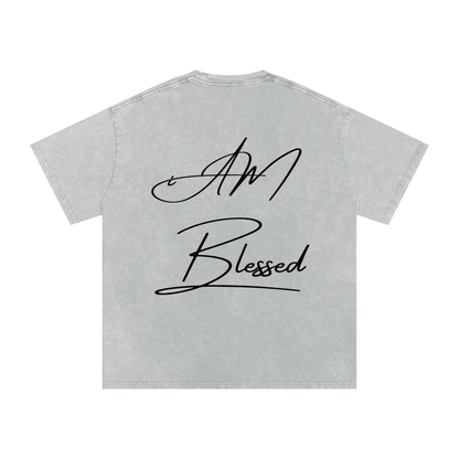 "iAM Blessed" Snow Washed Oversized Cotton T-Shirt