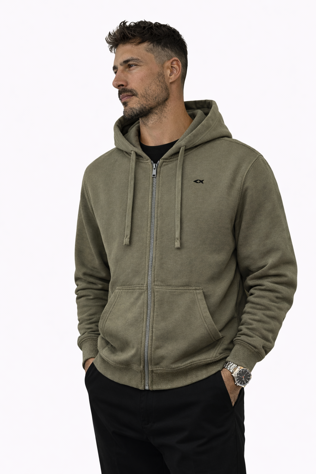 Drop-Shoulder Zip Up Hoodie