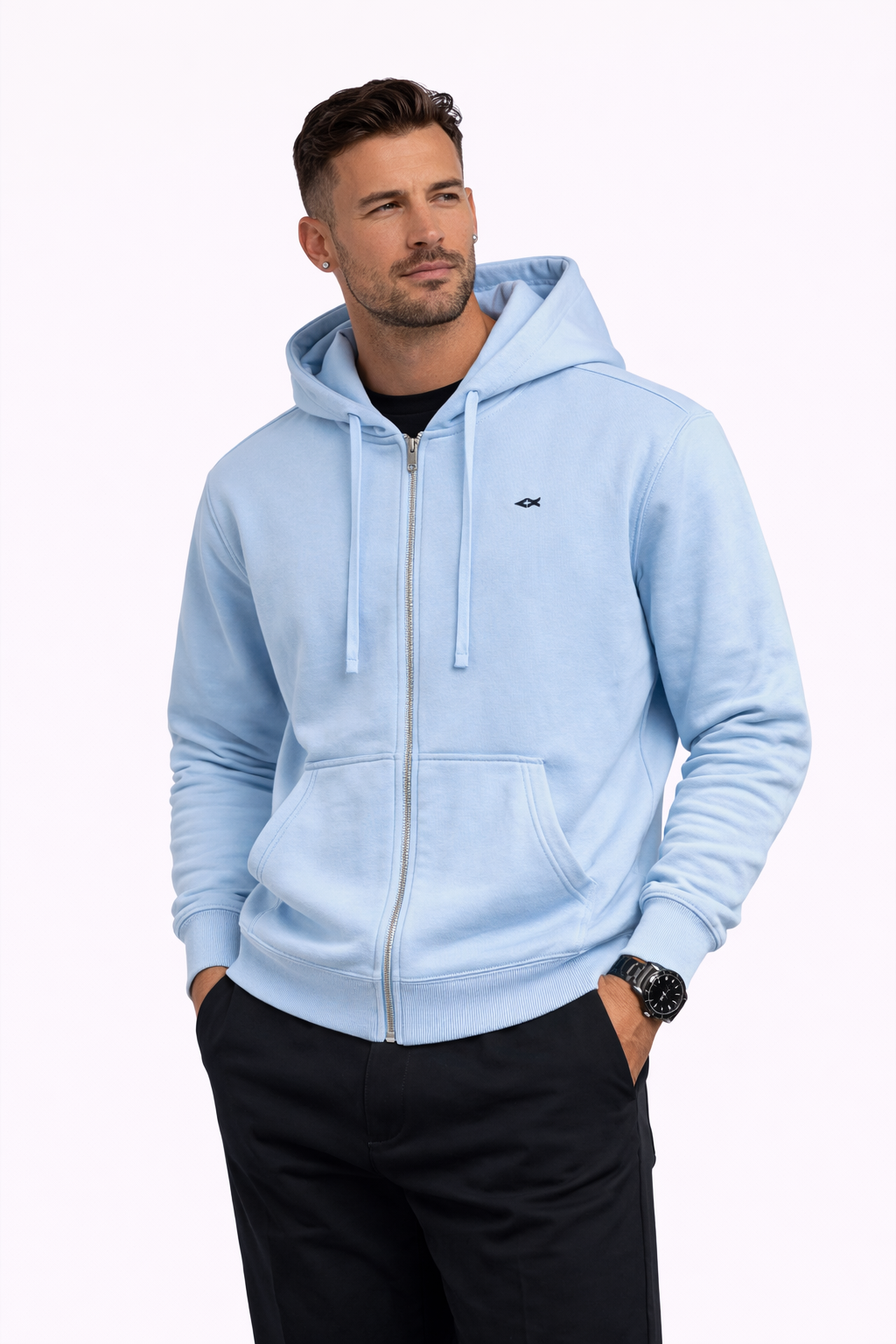 Drop-Shoulder Zip Up Hoodie