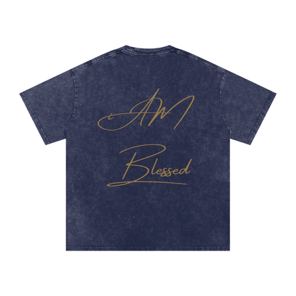 "iAM Blessed" Snow Washed Oversized Cotton T-Shirt