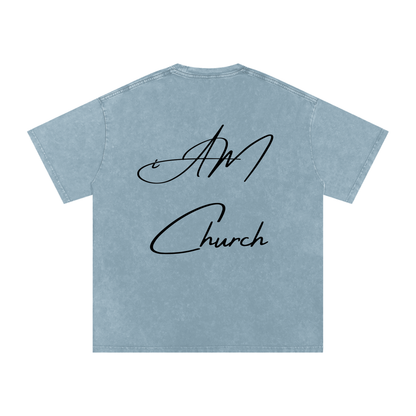 "iAM Church" Snow Washed Oversized Cotton T-Shirt