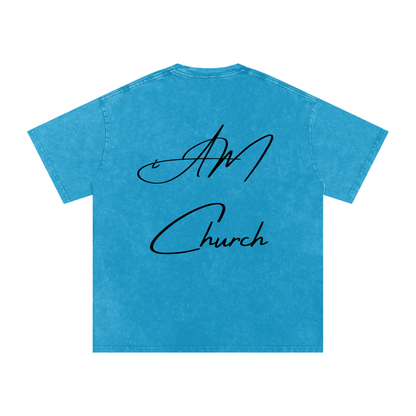 "iAM Church" Snow Washed Oversized Cotton T-Shirt