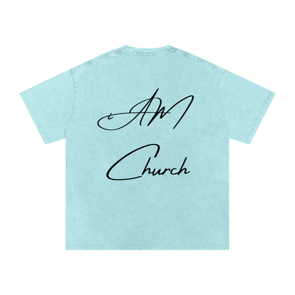 "iAM Church" Snow Washed Oversized Cotton T-Shirt