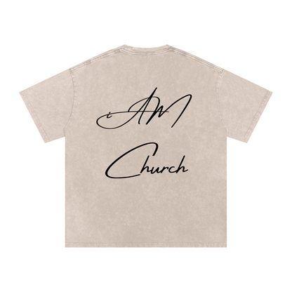 "iAM Church" Snow Washed Oversized Cotton T-Shirt
