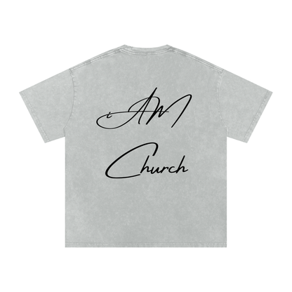"iAM Church" Snow Washed Oversized Cotton T-Shirt